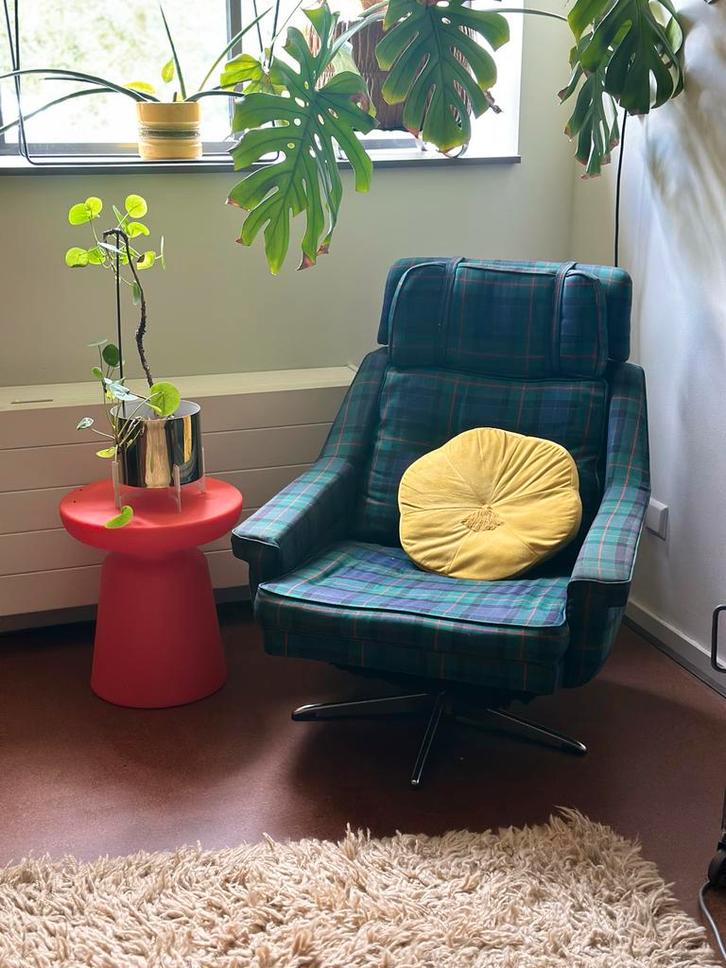 Vintage Draaifauteuil met Chroomvoet, Huis en Inrichting, Fauteuils, Gebruikt, Metaal, 75 tot 100 cm, Ophalen