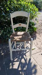Vintage oude brocante Deventer stoel biezen zitting wit, Huis en Inrichting, Stoelen, Ophalen, Gebruikt, Wit, Eén