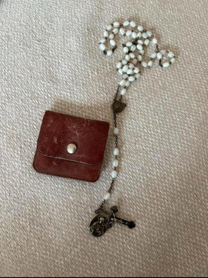 Antieke Franse rozenkrans inc leren etui, Antiek en Kunst, Antiek | Religie, Ophalen of Verzenden