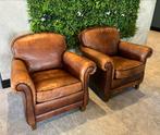 Set (2 st.) UNIEKE Art Deco leren fauteuils IZGS, Leer, 75 tot 100 cm, Zo goed als nieuw, Art Deco / Industrieel / Klassiek