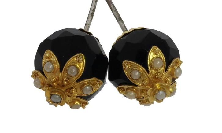 Rouw spelden antiek set 14k goud Zeeland git parels fraai, Sieraden, Tassen en Uiterlijk, Antieke sieraden, Broche, Goud, Met edelsteen