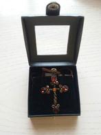 Menno Design/ heren ketting/ kruis met barnsteen steentjes, Ophalen of Verzenden, Zo goed als nieuw, Zilver, Overige materialen