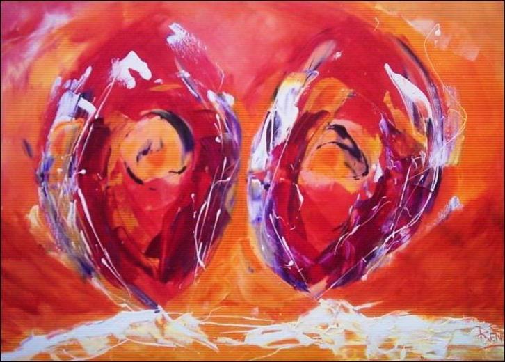 Kleurrijk canvas expressie, Antiek en Kunst, Kunst | Schilderijen | Modern, Ophalen of Verzenden