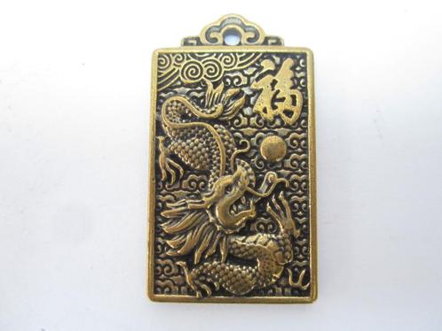 Oude chinees /chinese bronze hangers draak,, Sieraden, Tassen en Uiterlijk, Kettinghangers, Gebruikt, Overige materialen, Goud