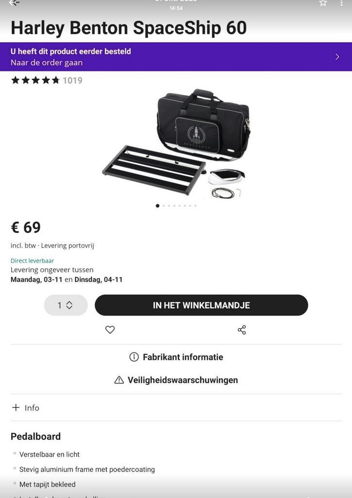 Harley Benton Spaceship 60 Pedalboard met Tas, Muziek en Instrumenten, Effecten, Zo goed als nieuw, Overige typen, Ophalen