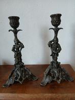 Franse gietijzeren kandelaars (man en vrouw) 1900., Antiek en Kunst, Ophalen of Verzenden, Koper of Brons