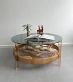 Vintage Space Age salontafel, rookglas blad, jaren 60, Huis en Inrichting, Tafels | Salontafels, Ophalen, Gebruikt, Glas, 50 tot 100 cm