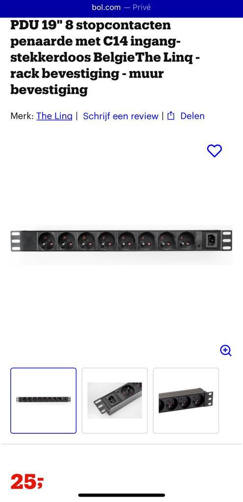 19 inch PDU stekkerdoos – 8 stopcontacten – C14 ingang, Audio, Tv en Foto, Professionele Audio-, Tv- en Video-apparatuur, Zo goed als nieuw