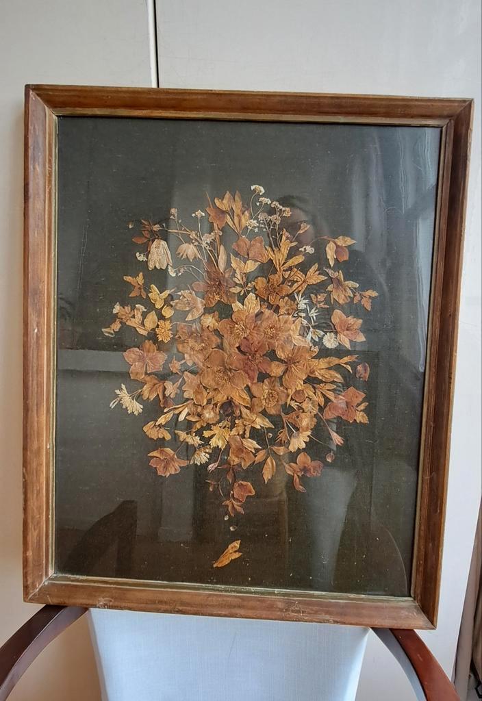 Vintage lijst met gedroogde bloemen 68x56 cm, Antiek en Kunst, Kunst | Schilderijen | Klassiek, Ophalen of Verzenden