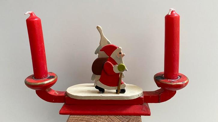 Vintage Houten Kandelaar met Kaarsjes - na 1945, Diversen, Kerst, Gebruikt, Ophalen of Verzenden