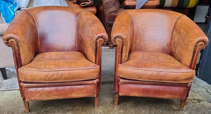 2 Schapenleren Club Fauteuils + Gratis Bezorging!, Huis en Inrichting, Fauteuils, Gebruikt, Leer, 75 tot 100 cm, 75 tot 100 cm