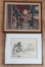 2 bijbelse tekeningen met Samuël, Antiek en Kunst, Ophalen of Verzenden