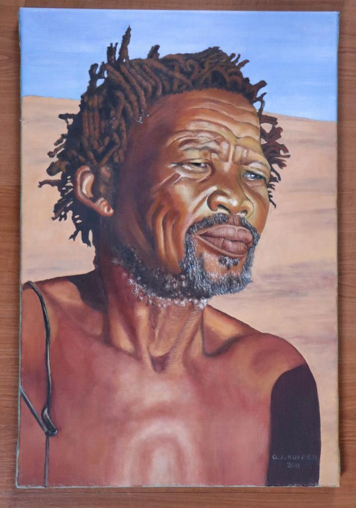 G.J. Kuiper (1926-2013) - Zuid-Afrikaanse man in de Woestijn, Antiek en Kunst, Kunst | Schilderijen | Klassiek, Ophalen