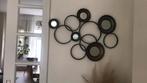 Gebruikt spiegel rondjes deco metaal 73 cm breed 55 hoog, Huis en Inrichting, Ophalen of Verzenden, Zo goed als nieuw