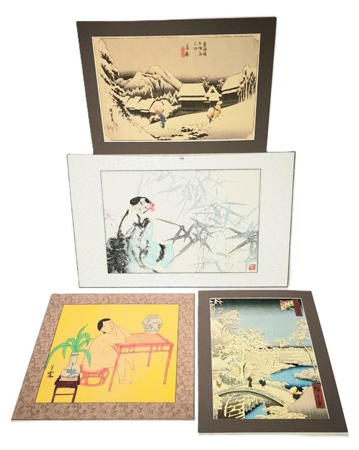 165. Houtsneden en schildering op zijde, Japan, Antiek en Kunst, Kunst | Niet-Westerse kunst, Ophalen of Verzenden