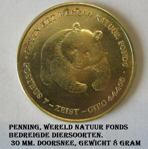Wereld Natuur Fonds, dubbele penning bedreigde diersoorten, Postzegels en Munten, Penningen en Medailles, Overige materialen, Nederland