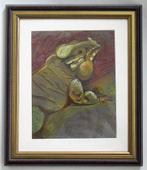 Schilderij ingelijste pasteltekening van een reptiel leguaan, Ophalen of Verzenden