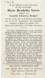 Maria Hendrika Intres 1877 Rotterdam + 1954 Megen, 76 jaar, Verzamelen, Bidprentjes en Rouwkaarten, Verzenden