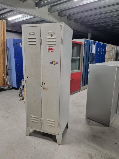 2-deurs retro vintage grijze lockerkast 180x63x50 cm, Huis en Inrichting, Kasten | Lockerkasten, Gebruikt, Ophalen