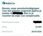 Blablacar bus voucher twv €65, Eén persoon, Bus, Metro of Tram, Algemeen kaartje