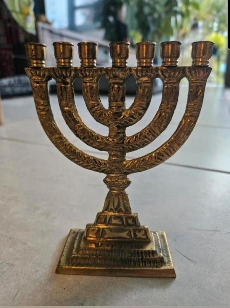 Bronzen Menora Kandelaar, Antiek en Kunst, Antiek | Kandelaars, Ophalen of Verzenden, Koper of Brons