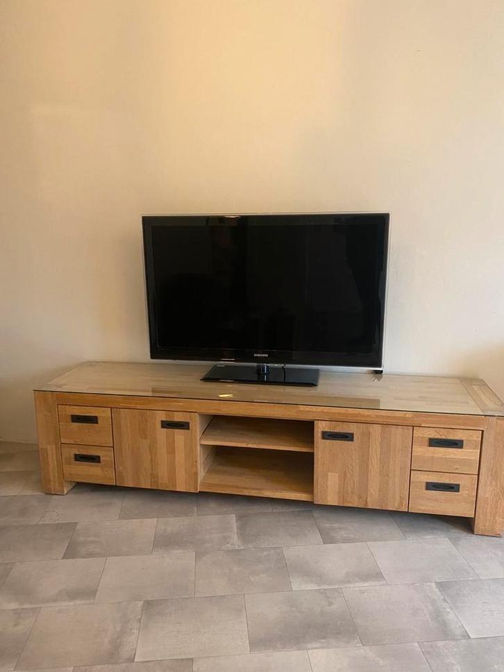 Massief Blank Eiken Meubelen Ongelakt met Geharde Glasplaten, Huis en Inrichting, Kasten | Dressoirs, Zo goed als nieuw, 50 tot 100 cm