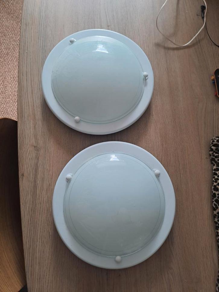 2 Nette Plafonnières - Ø 31cm, Huis en Inrichting, Lampen | Plafondlampen, Zo goed als nieuw, Glas, Kunststof, Ophalen