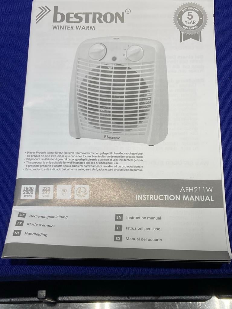 Bestron ventilatorkachel 2000W – Winter Warm – met doos, Gebruikt, Overige soorten, Elektrisch, Ophalen of Verzenden