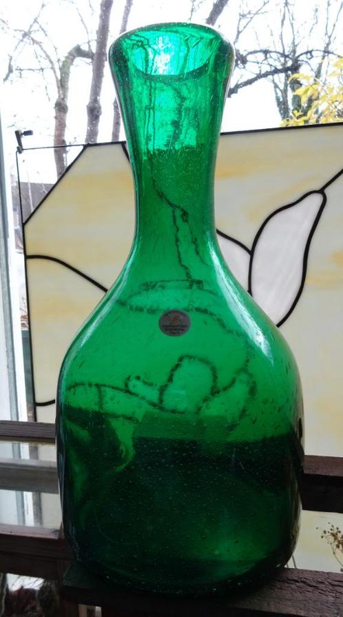 Max Verboeket voor Glasfabriek Leerdam:vaas Groen met bellen, Antiek en Kunst, Antiek | Vazen, Ophalen of Verzenden