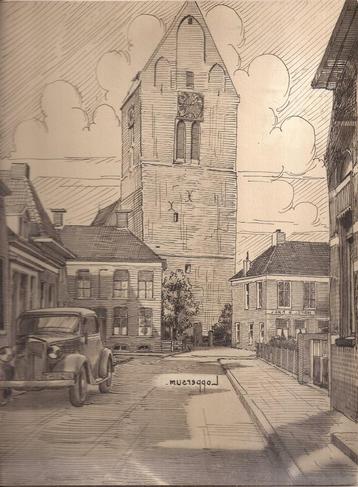 Loppersum tekening Kerk Sievers 50/60er jaren beschikbaar voor biedingen