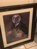 Grappige Hondenportretten in zwarte lijst, Antiek en Kunst, Ophalen