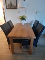 Vier Leren Eetkamerstoelen., Huis en Inrichting, Stoelen, Ophalen, Blauw, Hout, Zo goed als nieuw