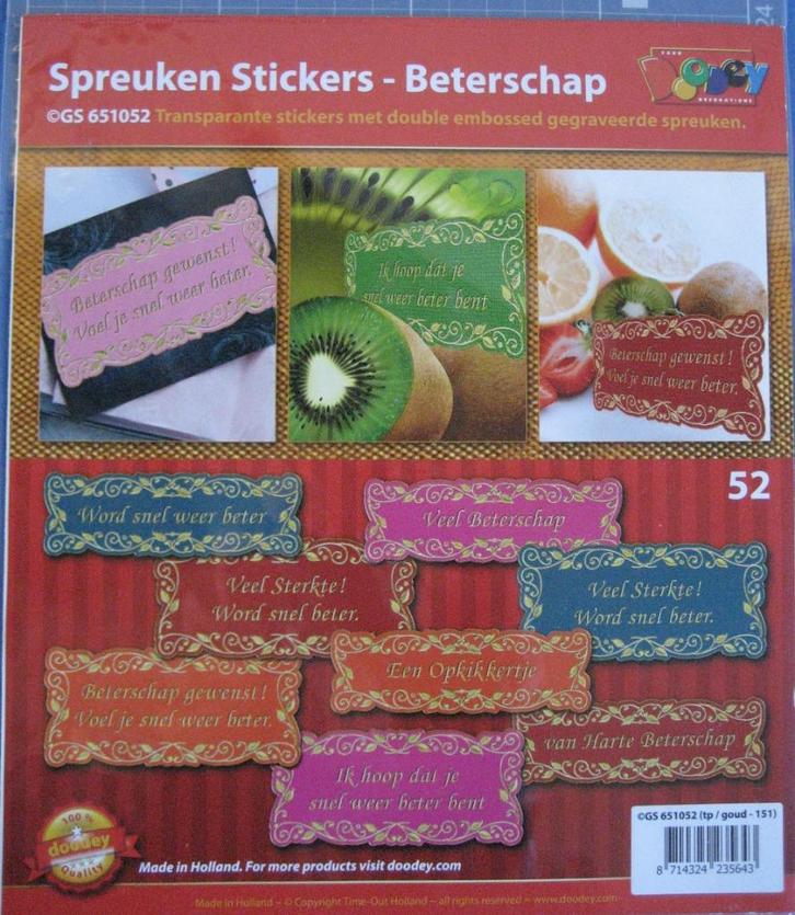Spreuken stickers beterschap - Doodey., Hobby en Vrije tijd, Kaarten | Zelf maken, Nieuw, Overige typen, Overige thema's, Ophalen of Verzenden