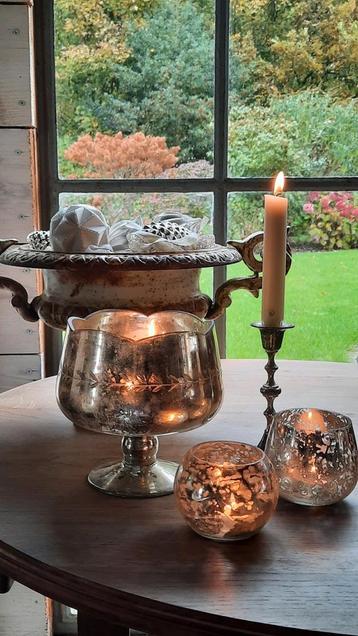 Zilverglas waxinelicht houder (nuzzelspul) beschikbaar voor biedingen