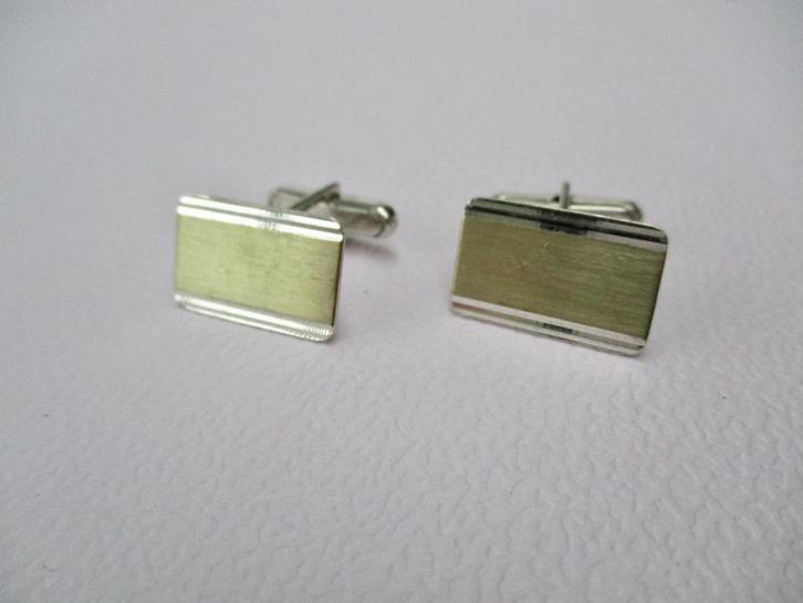 Zilveren oude vergulde rechthoek manchetknopen 925 zilver, Sieraden, Tassen en Uiterlijk, Antieke sieraden, Manchetknopen, Zilver