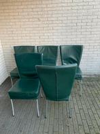 Set van 5 groene leren stoelen, Huis en Inrichting, Stoelen, Gebruikt, Overige kleuren, Ophalen of Verzenden, Metaal