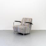 4x Leolux Scylla Fauteuil Lage Rug Blauw/Wit/Bruin Gestreept, Niet ingevuld, Metaal, Niet ingevuld, 75 tot 100 cm