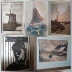 Prent aquarel litho zeilboot molen portret landschap Holland, Ophalen of Verzenden