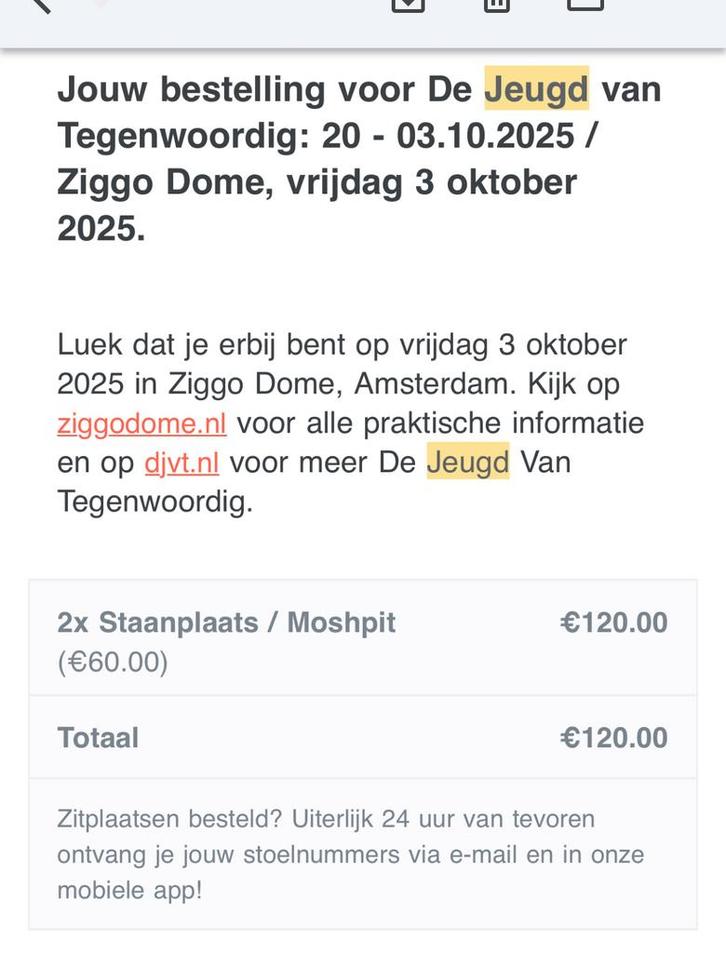 Jeugd van Tegenwoordig - 3/10 - 2x staan ruilen voor 2x zit, Tickets en Kaartjes, Kortingen en Cadeaubonnen, Twee personen, Overige soorten