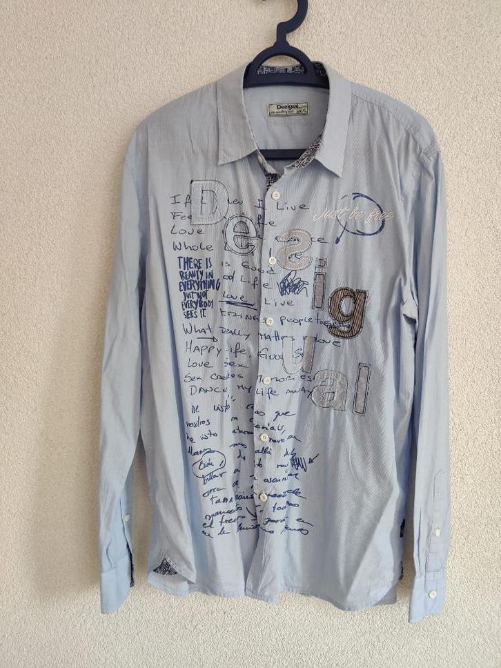 003. Desigual overhemd - Maat XL, Kleding | Heren, Overhemden, Zo goed als nieuw, Halswijdte 43/44 (XL), Blauw, Ophalen of Verzenden