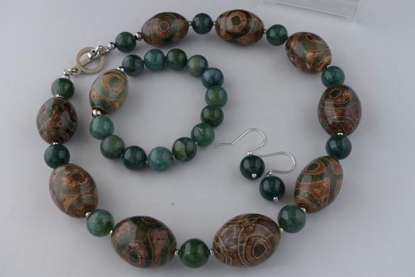 Dzi-agaat ketting/oorhanger/armbandje-set, Sieraden, Tassen en Uiterlijk, Kettingen, Nieuw, Steen of Mineraal, Met edelsteen, Verzenden