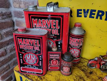 Set oude oliekannen marvel mystery oil antiek zeldzaam beschikbaar voor biedingen