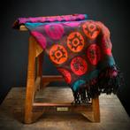 Pashmina sjaal uit India in diep oranje, rood en turquoise, Kleding | Dames, Ophalen of Verzenden, Sjaal, Zo goed als nieuw