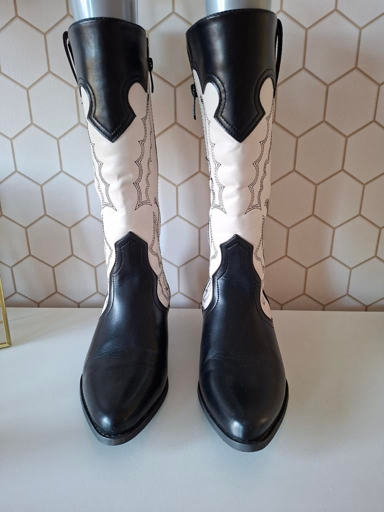 Laarzen, 38, cowboylaarzen, laars, festival, zwart, wit, Kleding | Dames, Schoenen, Zo goed als nieuw, Hoge laarzen, Zwart, Ophalen of Verzenden
