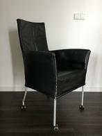 Vier zwarte leren eetstoelen van l’Ancora, Huis en Inrichting, Ophalen, Gebruikt, Zwart, Leer