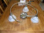 igst hanglamp met 3 wit gevlamde glazen houder rvs kleur, Ophalen, 50 tot 75 cm, Glas, Zo goed als nieuw