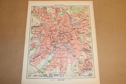 Antieke kaart/plattegrond - Moskou - Circa 1900, Boeken, Atlassen en Landkaarten, Gelezen, Landkaart, Nederland, 1800 tot 2000