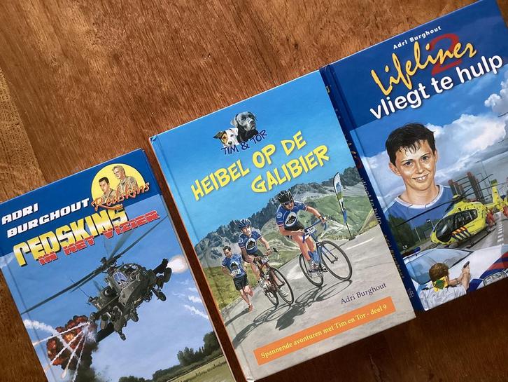 3x Adri Burghout:: Redskins - Tim en Tor dl 9 - Lifeliner 2, Boeken, Kinderboeken | Jeugd | 10 tot 12 jaar, Zo goed als nieuw