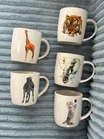 Set dierenmokken:tijger, giraffe, zebra, kat, olifant, Ophalen, Zo goed als nieuw, Overige stijlen, Kop(pen) en/of Schotel(s)
