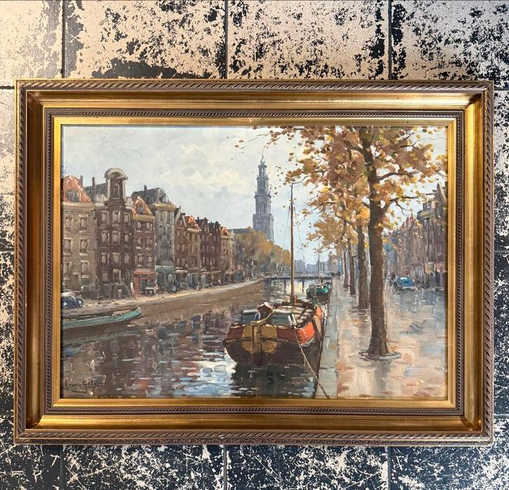 Arnoud van Gilst Amsterdamse gracht zicht op de Westerkerk, Antiek en Kunst, Kunst | Schilderijen | Klassiek, Ophalen